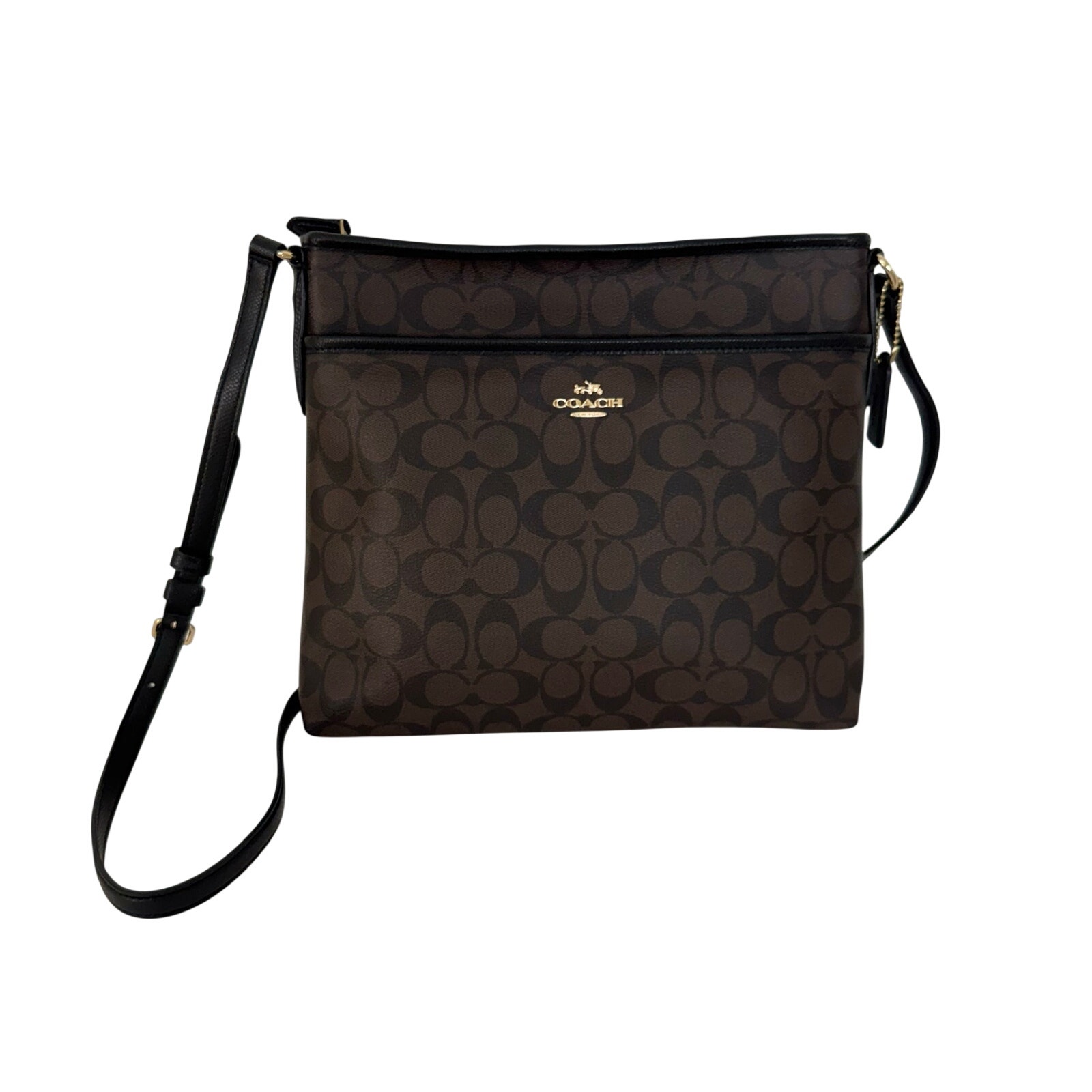 Coach File Crossbody Messenger Bag Signature Coated Canvas In Brown Black F34823
